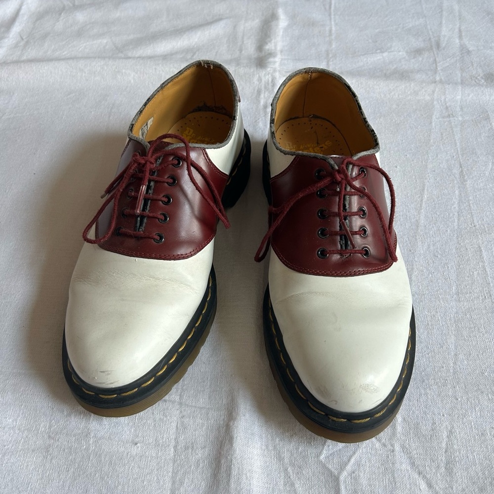 Dr. Martens | White and Burgundy Oxford Style Lace Up Shoes - Picture 2 of 16
